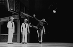 New York City Ballet production of "Fancy Free" with Jerome Robbins demonstrating a step for Peter Martins and Bart Cook, choreography by Jerome Robbins (New York)