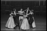 (Clockwise from left) Unidentified, Bart Cook, Patricia McBride, Joseph Duell, obscured, Sean Lavery, Suzanne Farrell, and unidentified in the New York City Ballet's production of Balanchine's "Liebeslieder Walzer"