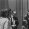 The Kennedy children visit backstage after a New York City Ballet performance of "Nutcracker", Jacqueline Kennedy, George Balanchine, Caroline Kennedy, press agent Robert Larkin and dancers Allegra Kent and Jacques d'Amboise (New York)
