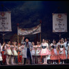 New York City Ballet production of "Coppelia"; scene from Act I with Michael Arshansky, Patricia McBride as Swanilda and Helgi Tomasson as Franz, choreography by George Balanchine and Alexandra Danilova after Marius Petipa (Saratoga)