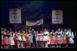 New York City Ballet production of "Coppelia"; scene from Act I with Michael Arshansky, Patricia McBride as Swanilda and Helgi Tomasson as Franz, choreography by George Balanchine and Alexandra Danilova after Marius Petipa (Saratoga)