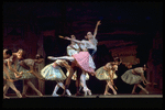 New York City Ballet production of "Coppelia"; scene from Act I with Patricia McBride as Swanilda and Helgi Tomasson as Franz, choreography by George Balanchine and Alexandra Danilova after Marius Petipa (Saratoga)