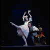 New York City Ballet production of "Coppelia"; scene from Act 2 with Patricia McBride as the doll Coppelia and Shaun O'Brien as Dr. Coppelius, choreography by George Balanchine and Alexandra Danilova after Marius Petipa (Saratoga)