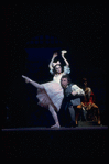 New York City Ballet production of "Coppelia"; scene from Act 2 with Patricia McBride as the doll Coppelia and Shaun O'Brien as Dr. Coppelius, choreography by George Balanchine and Alexandra Danilova after Marius Petipa (Saratoga)