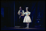 New York City Ballet production of "Coppelia"; scene from Act 2 with Patricia McBride as the doll Coppelia and Shaun O'Brien as Dr. Coppelius, choreography by George Balanchine and Alexandra Danilova after Marius Petipa (Saratoga)