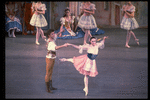 New York City Ballet production of "Coppelia"; scene from Act 1 with Patricia McBride as Swanilda and Ib Andersen as Franz, choreography by George Balanchine and Alexandra Danilova after Marius Petipa (New York)