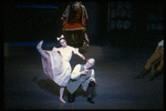 New York City Ballet production of "Coppelia"; scene from Act 2 with Patricia McBride as the doll Coppelia and Shaun O'Brien as Dr. Coppelius, choreography by George Balanchine and Alexandra Danilova after Marius Petipa (New York)