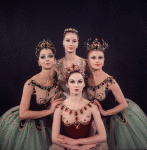 New York City Ballet - Studio photo of (L-R) Violette Verdy, Patricia McBride (front), Suzanne Farrell and Mimi Paul in "Jewels", choreography by George Balanchine (New York)