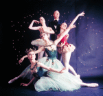 New York City Ballet - Studio photo of Violette Verdy (front), Mimi Paul (center), Patricia McBride in red, George Balanchine and Suzanne Farrell in white, in "Jewels", choreography by George Balanchine  (New York)