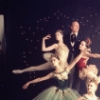 New York City Ballet - Studio photo of (front L-R) Violette Verdy and Mimi Paul, Patricia McBride in red, George Balanchine and Suzanne Farrell in white, in "Jewels", choreography by George Balanchine (New York)