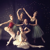 New York City Ballet - Studio photo of George Balanchine (C) with Patricia McBride in red, Suzanne Farrell in white, Violette Verdy center back and Mimi Paul in "Jewels", choreography by George Balanchine (New York)