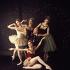 New York City Ballet - Studio photo of George Balanchine (C) with Patricia McBride in red, Suzanne Farrell in white, Violette Verdy center back and Mimi Paul in "Jewels", choreography by George Balanchine (New York)