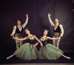 New York City Ballet - Studio photo of Mimi Paul and Francisco Moncion, Violette Verdy and Conrad Ludlow in "Jewels", choreography by George Balanchine (New York)