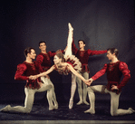 New York City Ballet - Studio photo of Marnee Morris (C) with (L-R) Richard Dryden, Deni Lamont, Paul Mejia and Robert Weiss in "Jewels", choreography by George Balanchine (New York)