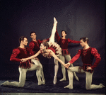 New York City Ballet - Studio photo of Marnee Morris (C) with (L-R) Richard Dryden, Deni Lamont, Paul Mejia and Robert Weiss in "Jewels", choreography by George Balanchine (New York)