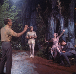 New York City Ballet production of movie version of "A Midsummer Night's Dream"; George Balanchine on the set with Richard Rapp as Bottom, Suzanne Farrell as Titania and Edward Villella as Oberon, choreography by George Balanchine (New York)