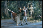 New York City Ballet production of the movie version of "A Midsummer Night's Dream" with Edward Villella as Oberon watching Mimi Paul and Roland Vazquez as Helena and Demetrius, choreography by George Balanchine (New York)