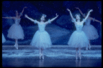 Snow scene with Suzanne Erlon and Stephanie Saland, in a New York City Ballet production of "The Nutcracker." (New York)