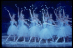 Snow scene with Suzanne Erlon and Stephanie Saland, in a New York City Ballet production of "The Nutcracker." (New York)