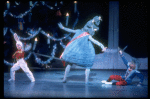 Bunny pulling Mouse King's tail to distract him from the fallen Nutcracker, in a New York City Ballet production of "The Nutcracker" (New York)
