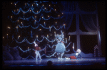 New York City Ballet production of "The Nutcracker" with the Bunny pulling the tail of the Mouse King to distract him from fallen Nutcracker, in a New York City Ballet production of "The Nutcracker" (New York)