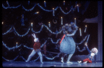 New York City Ballet production of "The Nutcracker" with the Bunny pulling the tail of the Mouse King to distract him from fallen Nutcracker, in a New York City Ballet production of "The Nutcracker" (New York)