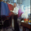 New York City Ballet production of "Tricolore" with designer Rouben Ter-Arutunian checking costumes at Karinska's shop (New York)