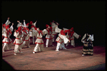 New York City Ballet production of "Pulcinella" with Edward Villella as Pulcinella (center), choreography by George Balanchine (New York)