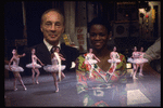 New York City Ballet production of "Symphony in C", actress Cicely Tyson visits George Balanchine backstage, (superimposed over dancers), choreography by George Balanchine (New York)