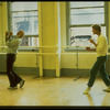 Choreographer Jerome Robbins (L) stepping in to fine-tune dancer Robert La Fosse's (R) movement during rehearsal for "Jerome Robbins' Broadway".