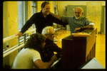 Choreographer Jerome Robbins, musical dir. Paul Gemignani, composer Leonard Bernstein, and asst. musical dir. Scott Frankel; rehearsing for "Jerome Robbins' Broadway".