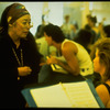 Japanese dancer Yuriko (L) conferring with unidentified during rehearsal for "Jerome Robbins' Broadway." Yuriko originated role of Eliza in "The King and I".