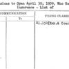 Concessions to Open April 30, 1939, Who Have No Insurance - List of