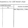 First Reservation for 1939 World's Fair