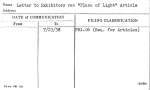 Letter to Exhibitors re: "Plaza of Light" Article