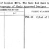 List of License Mfrs. Who Have Not Sent in Photographs of their Approved Designs