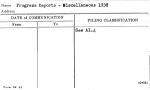 Progress Reports - Miscellaneous 1938