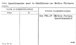 Questionnaire sent to Exhibitors re: Motion Pictures