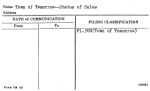 Town of Tomorrow--Status of Sales