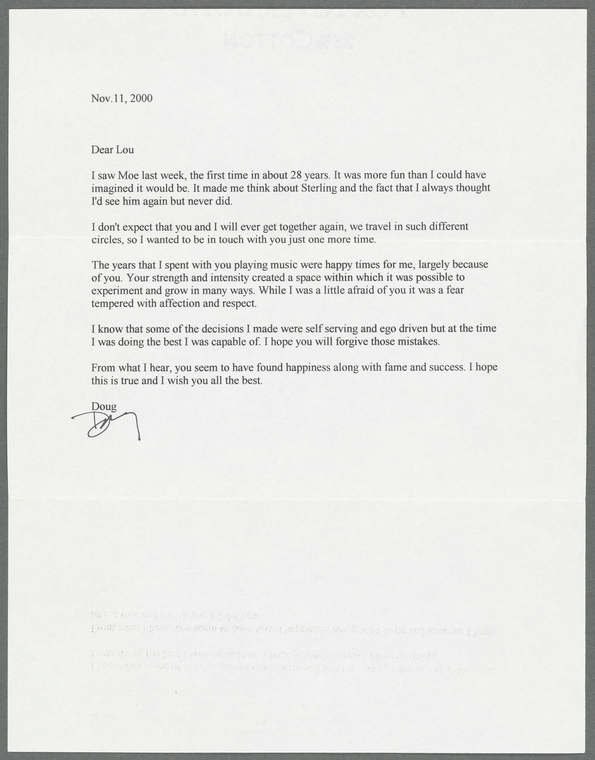 Letter from Doug Yule to Lou Reed, November 11, 2000.